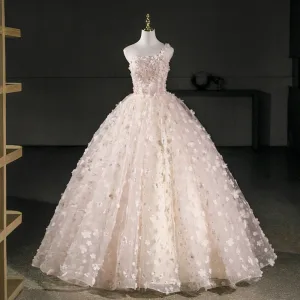 Fée Des Fleurs Rougissant Rose Perle Appliques Robe De Bal 2026 Bretelles Spaghetti Sans Manches Dos Nu Longue Robe De Ceremonie