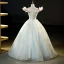 Flower Fairy Sage Green Beading Lace Flower Appliques Sequins Prom Dresses 2023 Ball Gown Off-The-Shoulder Sleeveless Backless Floor-Length / Long Prom Formal Dresses