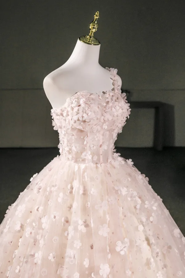 Flower Fairy Blushing Pink Pearl Appliques Prom Dresses 2026 Spaghetti Straps Sleeveless Backless Floor-Length / Long Formal Dresses