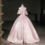 Elegant Blushing Pink Prom Dresses 2026 Ball Gown Off-The-Shoulder Short Sleeve Backless Floor-Length / Long Formal Dresses