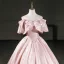 Elegant Blushing Pink Prom Dresses 2026 Ball Gown Off-The-Shoulder Short Sleeve Backless Floor-Length / Long Formal Dresses