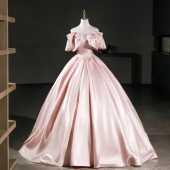 Élégant Rougissant Rose Robe De Bal 2026 Robe Boule De L Épaule Manches Courtes Dos Nu Longue Robe De Ceremonie