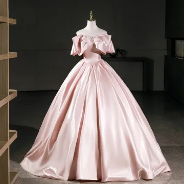 Élégant Rougissant Rose Robe De Bal 2026 Robe Boule De L Épaule Manches Courtes Dos Nu Longue Robe De Ceremonie