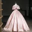 Elegant Blushing Pink Prom Dresses 2026 Ball Gown Off-The-Shoulder Short Sleeve Backless Floor-Length / Long Formal Dresses