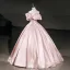 Elegant Blushing Pink Prom Dresses 2026 Ball Gown Off-The-Shoulder Short Sleeve Backless Floor-Length / Long Formal Dresses