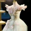 Flower Fairy Sage Green Beading Lace Flower Appliques Sequins Prom Dresses 2023 Ball Gown Off-The-Shoulder Sleeveless Backless Floor-Length / Long Prom Formal Dresses