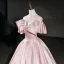 Elegant Blushing Pink Prom Dresses 2026 Ball Gown Off-The-Shoulder Short Sleeve Backless Floor-Length / Long Formal Dresses