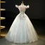 Flower Fairy Sage Green Beading Lace Flower Appliques Sequins Prom Dresses 2023 Ball Gown Off-The-Shoulder Sleeveless Backless Floor-Length / Long Prom Formal Dresses