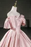 Elegant Blushing Pink Prom Dresses 2026 Ball Gown Off-The-Shoulder Short Sleeve Backless Floor-Length / Long Formal Dresses