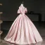Elegant Blushing Pink Prom Dresses 2026 Ball Gown Off-The-Shoulder Short Sleeve Backless Floor-Length / Long Formal Dresses