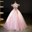 Elegant Blushing Pink Beading Sequins Lace Flower Prom Dresses 2023 Ball Gown Off-The-Shoulder Sleeveless Backless Floor-Length / Long Prom Formal Dresses