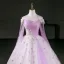 Elegant Lavender Beading Sequins Butterfly Prom Dresses 2026 Ball Gown Off-The-Shoulder Long Sleeve Backless Floor-Length / Long Formal Dresses