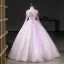 Elegant Lavender Beading Sequins Butterfly Prom Dresses 2026 Ball Gown Off-The-Shoulder Long Sleeve Backless Floor-Length / Long Formal Dresses