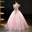 Elegant Blushing Pink Beading Sequins Lace Flower Prom Dresses 2023 Ball Gown Off-The-Shoulder Sleeveless Backless Floor-Length / Long Prom Formal Dresses