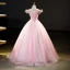 Elegant Blushing Pink Beading Sequins Lace Flower Prom Dresses 2023 Ball Gown Off-The-Shoulder Sleeveless Backless Floor-Length / Long Prom Formal Dresses