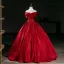 Vintage / Retro Burgundy Beading Pearl Lace Flower Sequins Prom Dresses 2026 Ball Gown Off-The-Shoulder Short Sleeve Backless Floor-Length / Long Formal Dresses