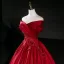 Vintage / Retro Burgundy Beading Pearl Lace Flower Sequins Prom Dresses 2026 Ball Gown Off-The-Shoulder Short Sleeve Backless Floor-Length / Long Formal Dresses