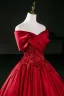 Vintage / Retro Burgundy Beading Pearl Lace Flower Sequins Prom Dresses 2026 Ball Gown Off-The-Shoulder Short Sleeve Backless Floor-Length / Long Formal Dresses