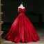 Vintage / Retro Burgundy Beading Pearl Lace Flower Sequins Prom Dresses 2026 Ball Gown Off-The-Shoulder Short Sleeve Backless Floor-Length / Long Formal Dresses