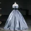 Vintage / Retro Sky Blue Prom Dresses 2026 Ball Gown Off-The-Shoulder Short Sleeve Backless Floor-Length / Long Formal Dresses