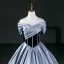 Vintage / Retro Sky Blue Prom Dresses 2026 Ball Gown Off-The-Shoulder Short Sleeve Backless Floor-Length / Long Formal Dresses