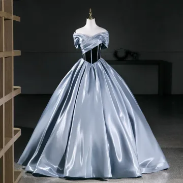 Vintage Originale Bleu Ciel Robe De Bal 2026 Robe Boule De L Épaule Manches Courtes Dos Nu Longue Robe De Ceremonie