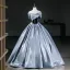Vintage / Retro Sky Blue Prom Dresses 2026 Ball Gown Off-The-Shoulder Short Sleeve Backless Floor-Length / Long Formal Dresses
