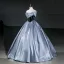 Vintage / Retro Sky Blue Prom Dresses 2026 Ball Gown Off-The-Shoulder Short Sleeve Backless Floor-Length / Long Formal Dresses