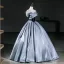 Vintage / Retro Sky Blue Prom Dresses 2026 Ball Gown Off-The-Shoulder Short Sleeve Backless Floor-Length / Long Formal Dresses