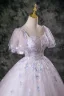 Flower Fairy Blushing Pink Beading Appliques Sequins Prom Dresses 2025 Ball Gown Square Neckline Short Sleeve Backless Floor-Length / Long Formal Dresses