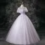 Flower Fairy Blushing Pink Beading Appliques Sequins Prom Dresses 2025 Ball Gown Square Neckline Short Sleeve Backless Floor-Length / Long Formal Dresses
