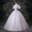 Flower Fairy Blushing Pink Beading Appliques Sequins Prom Dresses 2025 Ball Gown Square Neckline Short Sleeve Backless Floor-Length / Long Formal Dresses