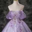 Chic / Beautiful Lavender Beading Sequins Prom Dresses 2025 Ball Gown Off-The-Shoulder Short Sleeve Backless Floor-Length / Long Formal Dresses