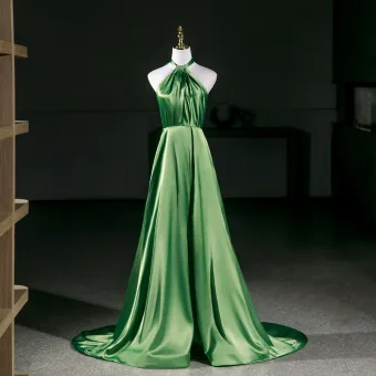 Charmant Vert Cendré Fendue Devant Robe De Bal 2026 Princesse Titulaire Sans Manches Dos Nu Noeud Train De Balayage Robe De Ceremonie