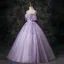 Chic / Beautiful Lavender Beading Sequins Prom Dresses 2025 Ball Gown Off-The-Shoulder Short Sleeve Backless Floor-Length / Long Formal Dresses