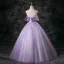 Chic / Beautiful Lavender Beading Sequins Prom Dresses 2025 Ball Gown Off-The-Shoulder Short Sleeve Backless Floor-Length / Long Formal Dresses