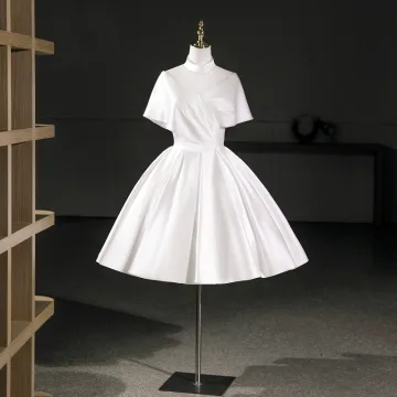 Vintage Originale Ivoire Perlage De Retour Robe De Graduation 2026 Robe Boule Col Haut Manches Courtes Dos Nu Mi Longues Robe De Ceremonie