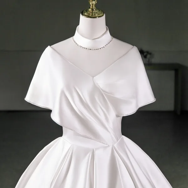 Vintage / Retro Ivory Beading Homecoming Graduation Dresses 2026 Ball Gown High Neck Short Sleeve Backless Knee-Length Formal Dresses