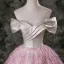 Charming Candy Pink Tassel Prom Dresses 2025 Ball Gown Off-The-Shoulder Short Sleeve Backless Floor-Length / Long Formal Dresses