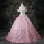 Charming Candy Pink Tassel Prom Dresses 2025 Ball Gown Off-The-Shoulder Short Sleeve Backless Floor-Length / Long Formal Dresses