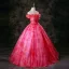 Fancy Fuchsia Beading Appliques Prom Dresses 2025 Ball Gown Off-The-Shoulder Short Sleeve Backless Floor-Length / Long Formal Dresses