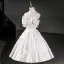 Chic / Beautiful Ivory Pearl Bow Short Homecoming Graduation Dresses 2026 Strapless Ball Gown Sleeveless Backless Formal Dresses