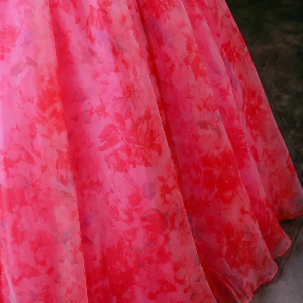 Fancy Fuchsia Beading Appliques Prom Dresses 2025 Ball Gown Off-The-Shoulder Short Sleeve Backless Floor-Length / Long Formal Dresses