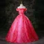 Fancy Fuchsia Beading Appliques Prom Dresses 2025 Ball Gown Off-The-Shoulder Short Sleeve Backless Floor-Length / Long Formal Dresses