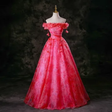 Fancy Fuchsia Beading Appliques Prom Dresses 2025 Ball Gown Off The Shoulder Short Sleeve Backless Floor Length Long Formal Dresses