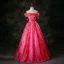 Fancy Fuchsia Beading Appliques Prom Dresses 2025 Ball Gown Off-The-Shoulder Short Sleeve Backless Floor-Length / Long Formal Dresses