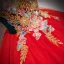Vintage / Retro Red Beading Sequins Lace Flower Prom Dresses 2025 Ball Gown High Neck Short Sleeve Backless Floor-Length / Long Formal Dresses