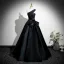 Vintage / Retro Black Satin Prom Dresses 2025 Ball Gown One-Shoulder Sleeveless Backless Bow Sash Floor-Length / Long Formal Dresses