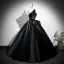 Vintage / Retro Black Satin Prom Dresses 2025 Ball Gown One-Shoulder Sleeveless Backless Bow Sash Floor-Length / Long Formal Dresses