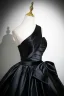 Vintage / Retro Black Satin Prom Dresses 2025 Ball Gown One-Shoulder Sleeveless Backless Bow Sash Floor-Length / Long Formal Dresses